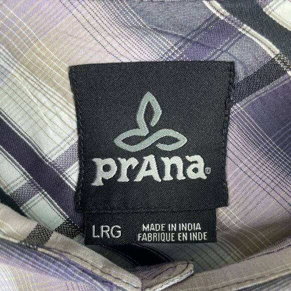 PrAna Men’s Short Sleeve Button Down Purple Tattersall Plaid- L - Picture 4 of 13
